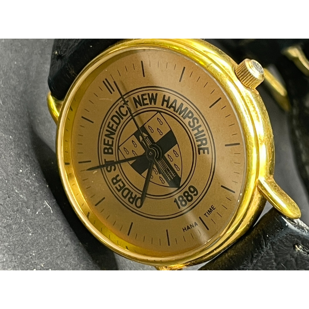 Hana Time Order of St. Benedict New Hampshire Watch Gold Case Black Leather Band